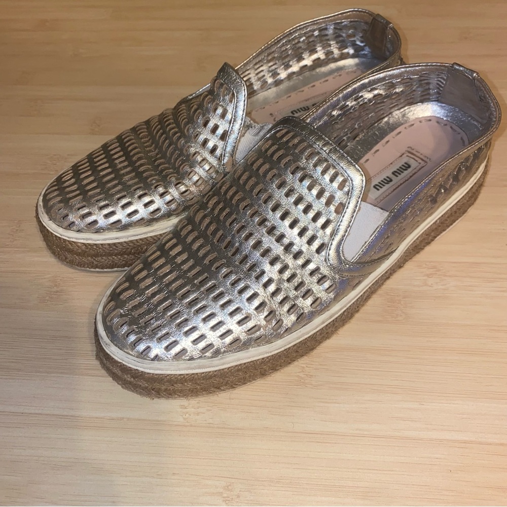 Miu Miu Womens Silver Jute Metallic Platform Sneaker Espadrille 35 EU size 6 - Picture 4 of 14